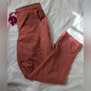 Figs Terracotta S/P Scrub Pants with Pink Drawstring